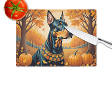 Load image into Gallery viewer, Doberman Pinscher Fall Glass Cutting Boards – Durable, Decorative Kitchen Art Large