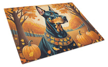 Load image into Gallery viewer, Doberman Pinscher Fall Glass Cutting Boards – Durable, Decorative Kitchen Art Large