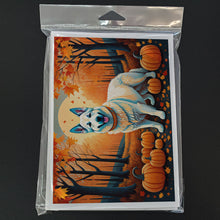 Load image into Gallery viewer, White German Shepherd Fall Greeting Cards -  Blank Note Cards – 8-Pack of Artist-Designed Cards with Envelopes