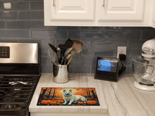 Load image into Gallery viewer, White German Shepherd Fall Glass Cutting Boards – Durable, Decorative Kitchen Art Large