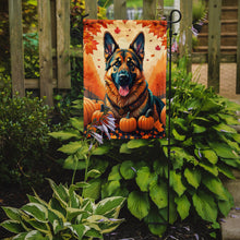 Load image into Gallery viewer, German Shepherd Fall Garden Flag – Dog Surrounded by Pumpkins &amp; Autumn Leaves