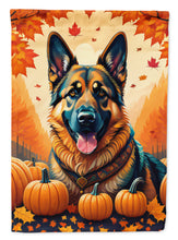 Load image into Gallery viewer, German Shepherd Fall Garden Flag – Dog Surrounded by Pumpkins &amp; Autumn Leaves