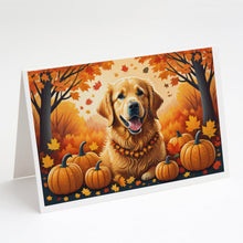Load image into Gallery viewer, Golden Retriever Fall Greeting Cards -  Blank Note Cards – 8-Pack of Artist-Designed Cards with Envelopes