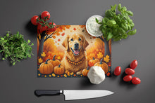 Load image into Gallery viewer, Golden Retriever Fall Glass Cutting Boards – Durable, Decorative Kitchen Art Large
