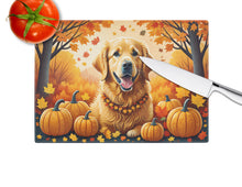 Load image into Gallery viewer, Golden Retriever Fall Glass Cutting Boards – Durable, Decorative Kitchen Art Large