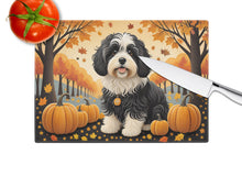 Load image into Gallery viewer, Havanese Fall Glass Cutting Boards – Durable, Decorative Kitchen Art Large