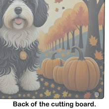 Load image into Gallery viewer, Havanese Fall Glass Cutting Boards – Durable, Decorative Kitchen Art Large