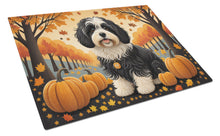 Load image into Gallery viewer, Havanese Fall Glass Cutting Boards – Durable, Decorative Kitchen Art Large