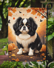 Load image into Gallery viewer, Japanese Chin Fall Garden Flag – Dog Surrounded by Pumpkins &amp; Autumn Leaves