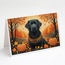 Load image into Gallery viewer, Black Labrador Retriever Fall Greeting Cards -  Blank Note Cards – 8-Pack of Artist-Designed Cards with Envelopes