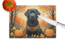 Load image into Gallery viewer, Black Labrador Retriever Fall Glass Cutting Boards – Durable, Decorative Kitchen Art Large