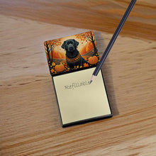 Load image into Gallery viewer, Black Labrador Retriever Fall Sticky Note Holder- Refiilable Desk Accessory Note Pad