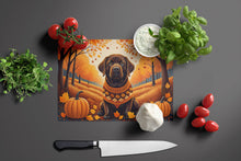 Load image into Gallery viewer, Chocolate Labrador Retriever Fall Glass Cutting Boards – Durable, Decorative Kitchen Art Large
