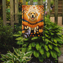 Load image into Gallery viewer, Yellow Labrador Retriever Fall Garden Flag – Dog Surrounded by Pumpkins &amp; Autumn Leaves