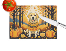 Load image into Gallery viewer, Yellow Labrador Retriever Fall Glass Cutting Boards – Durable, Decorative Kitchen Art Large