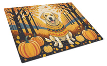Load image into Gallery viewer, Yellow Labrador Retriever Fall Glass Cutting Boards – Durable, Decorative Kitchen Art Large