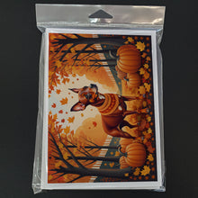 Load image into Gallery viewer, Red Miniature Pinscher Fall Greeting Cards -  Blank Note Cards – 8-Pack of Artist-Designed Cards with Envelopes