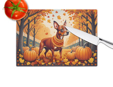 Load image into Gallery viewer, Red Miniature Pinscher Fall Glass Cutting Boards – Durable, Decorative Kitchen Art Large