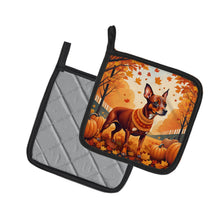 Load image into Gallery viewer, Red Miniature Pinscher Fall Pot Holders - Set of 2 Decorative Kitchen Helpers | Made in the USA