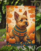 Load image into Gallery viewer, Norwich Terrier Fall Garden Flag – Dog Surrounded by Pumpkins &amp; Autumn Leaves