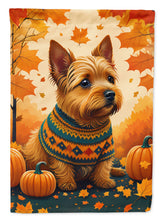 Load image into Gallery viewer, Norwich Terrier Fall Garden Flag – Dog Surrounded by Pumpkins &amp; Autumn Leaves
