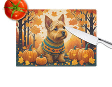Load image into Gallery viewer, Norwich Terrier Fall Glass Cutting Boards – Durable, Decorative Kitchen Art Large