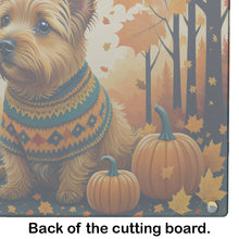Load image into Gallery viewer, Norwich Terrier Fall Glass Cutting Boards – Durable, Decorative Kitchen Art Large