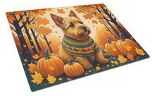 Load image into Gallery viewer, Norwich Terrier Fall Glass Cutting Boards – Durable, Decorative Kitchen Art Large