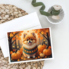 Load image into Gallery viewer, Pomeranian Fall Greeting Cards -  Blank Note Cards – 8-Pack of Artist-Designed Cards with Envelopes