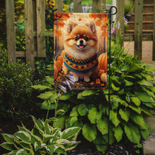 Load image into Gallery viewer, Pomeranian Fall Garden Flag – Dog Surrounded by Pumpkins &amp; Autumn Leaves