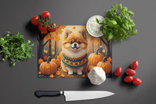 Load image into Gallery viewer, Pomeranian Fall Glass Cutting Boards – Durable, Decorative Kitchen Art Large