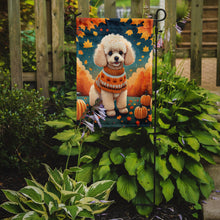 Load image into Gallery viewer, Poodle Fall Garden Flag – Dog Surrounded by Pumpkins &amp; Autumn Leaves