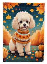 Load image into Gallery viewer, Poodle Fall Garden Flag – Dog Surrounded by Pumpkins &amp; Autumn Leaves