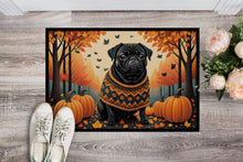 Load image into Gallery viewer, Black Pug Fall Doormat - 24x36 Decorative Floor Mat – Indoor/Outdoor Rug with Artistic Flair