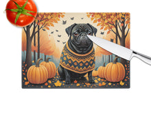 Load image into Gallery viewer, Black Pug Fall Glass Cutting Boards – Durable, Decorative Kitchen Art Large