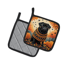 Load image into Gallery viewer, Black Pug Fall Pot Holders - Set of 2 Decorative Kitchen Helpers | Made in the USA