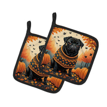 Load image into Gallery viewer, Black Pug Fall Pot Holders - Set of 2 Decorative Kitchen Helpers | Made in the USA