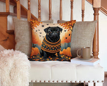 Load image into Gallery viewer, Black Pug Fall Throw Pillow - 14x14 Decorative Pillow – Art for Your Home &amp; Patio