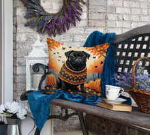 Load image into Gallery viewer, Black Pug Fall Fabric Decorative Pillow