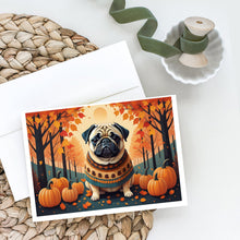 Load image into Gallery viewer, Fawn Pug Fall Greeting Cards -  Blank Note Cards – 8-Pack of Artist-Designed Cards with Envelopes