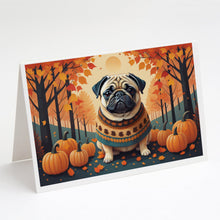 Load image into Gallery viewer, Fawn Pug Fall Greeting Cards -  Blank Note Cards – 8-Pack of Artist-Designed Cards with Envelopes