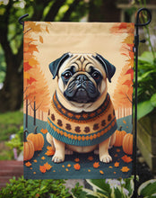 Load image into Gallery viewer, Fawn Pug Fall Garden Flag – Dog Surrounded by Pumpkins &amp; Autumn Leaves