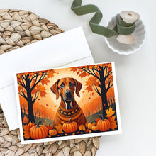 Load image into Gallery viewer, Rhodesian Ridgeback Fall Greeting Cards -  Blank Note Cards – 8-Pack of Artist-Designed Cards with Envelopes