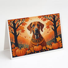 Load image into Gallery viewer, Rhodesian Ridgeback Fall Greeting Cards -  Blank Note Cards – 8-Pack of Artist-Designed Cards with Envelopes