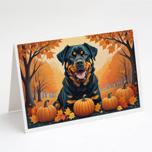 Load image into Gallery viewer, Rottweiler Fall Greeting Cards -  Blank Note Cards – 8-Pack of Artist-Designed Cards with Envelopes