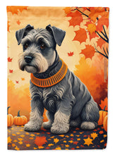 Load image into Gallery viewer, Schnauzer Fall Garden Flag – Dog Surrounded by Pumpkins &amp; Autumn Leaves