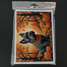 Load image into Gallery viewer, Scottish Terrier Fall Greeting Cards -  Blank Note Cards – 8-Pack of Artist-Designed Cards with Envelopes