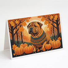 Load image into Gallery viewer, Shar Pei Fall Greeting Cards -  Blank Note Cards – 8-Pack of Artist-Designed Cards with Envelopes
