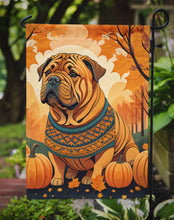 Load image into Gallery viewer, Shar Pei Fall Garden Flag – Dog Surrounded by Pumpkins &amp; Autumn Leaves