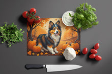 Load image into Gallery viewer, Sheltie Fall Glass Cutting Boards – Durable, Decorative Kitchen Art Large